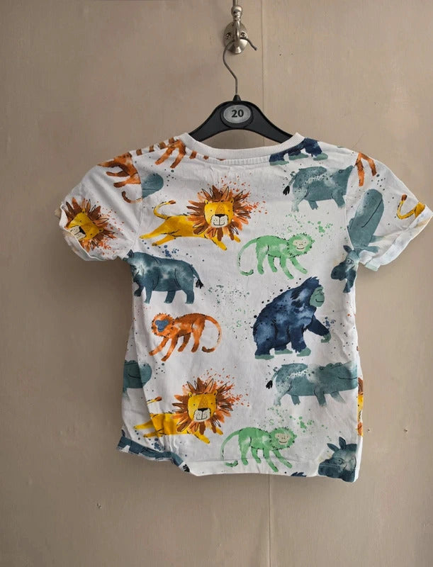 Nutmeg Boys White & Multicoloured Animal Print Cotton T-Shirt Age 6-7 Yrs