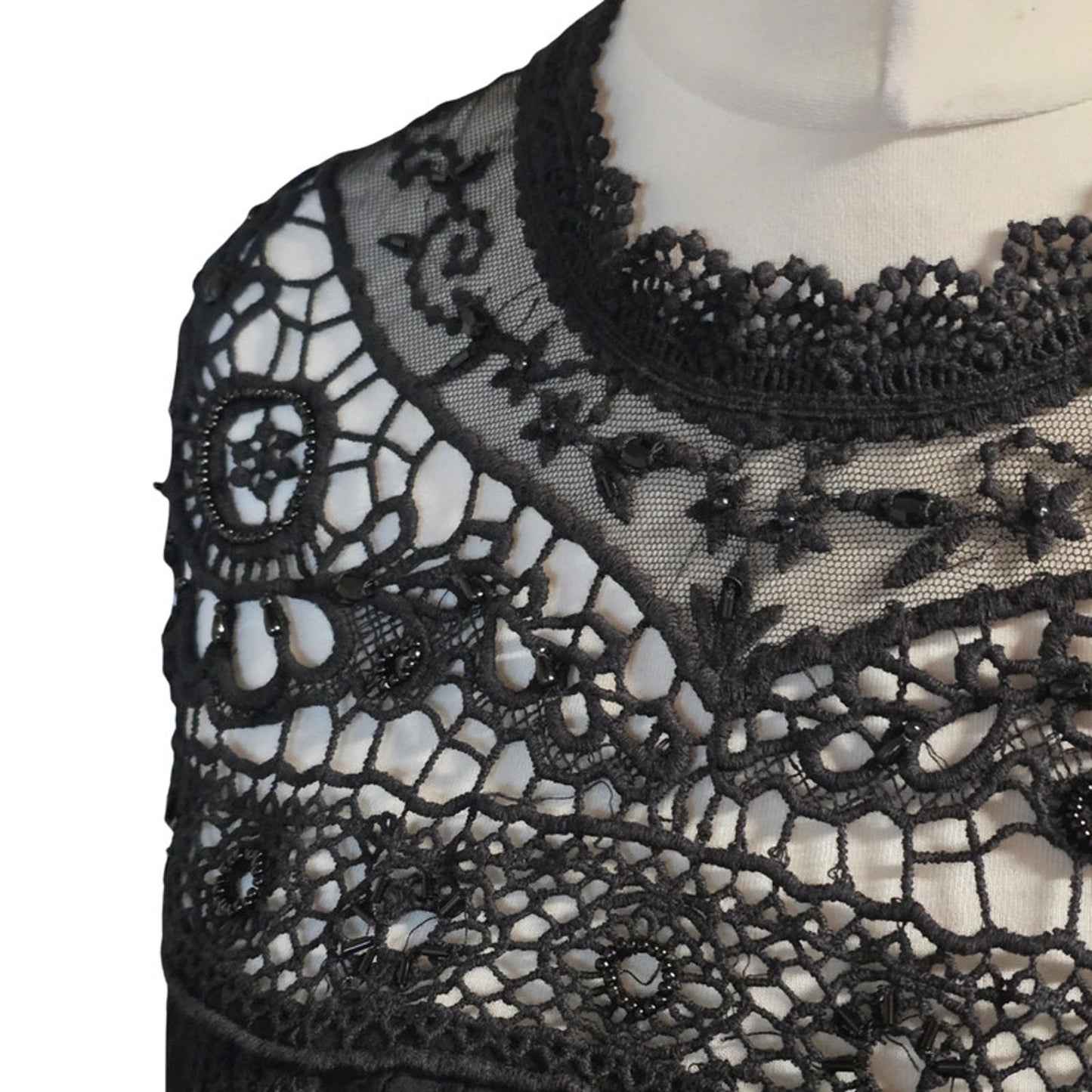 Monsoon Blouse Black Size 12 Lace 3/4 Sleeves New Work Formal