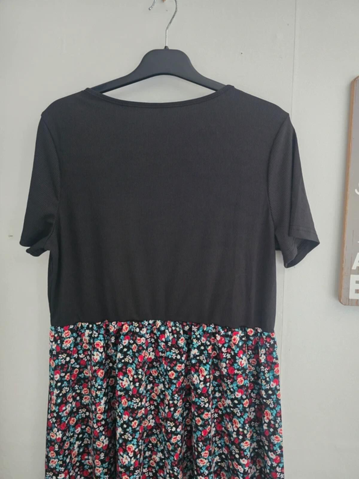Shein Black Multicoloured Floral Flared Knee-Length Dress XL Size 16-18