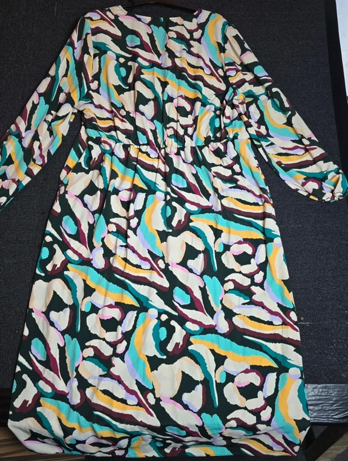 Tu Abstract Print Midi Dress Multicolour Size 22 Ruched Front Slit