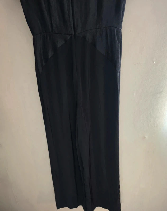 Marks & Spencer Black Silky Short Sleeved Flared Jumpsuit Size 12 Regular