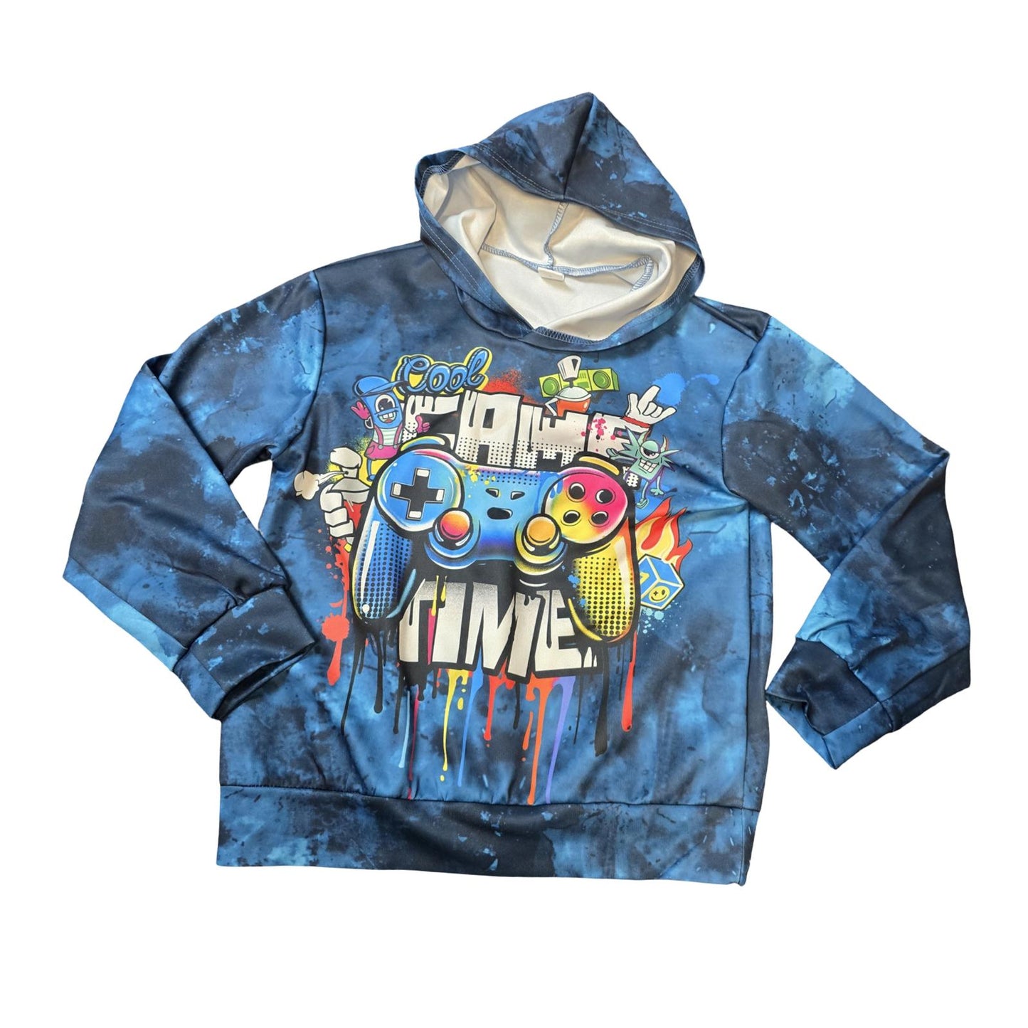 Shein Boys Gaming Hoodie Blue Multicolour Age 8 (Fits 6+) Gamer Hoodie