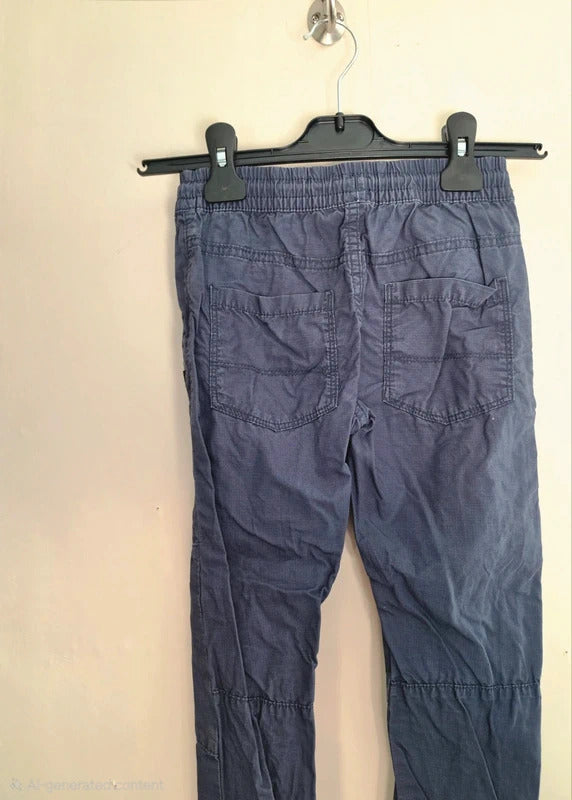F&F Boys Dark Navy Blue Cuffed Cargo Trousers Zipped Pockets Age 6-7 Years