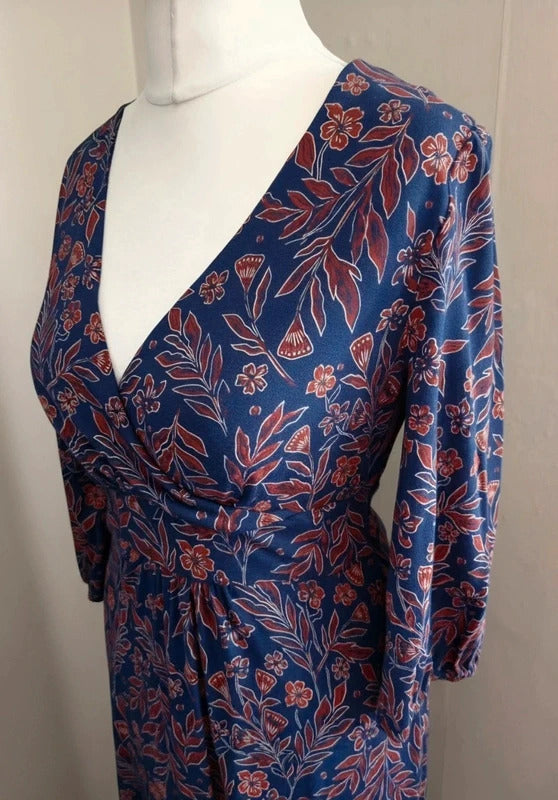 Seasalt Cornwall 'Dancers Dress' Navy & Brown Floral Midi Dress Size 10 NWT