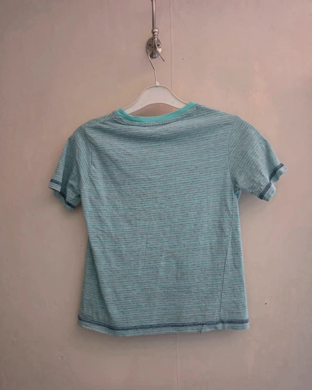 Nutmeg Boys Green & Grey Striped Short Sleeved Cotton T-Shirt Age 7-8 Yrs