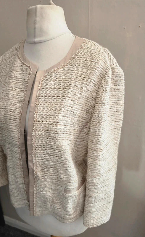 Gerry Weber Beige Collarless Textured Tweed Blazer Jacket (Fits UK Size 12)