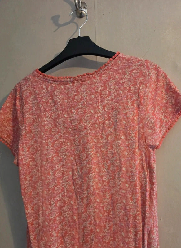 Next Pink & Cream Floral Cotton Relaxed Top with Crochet Trim Size 8