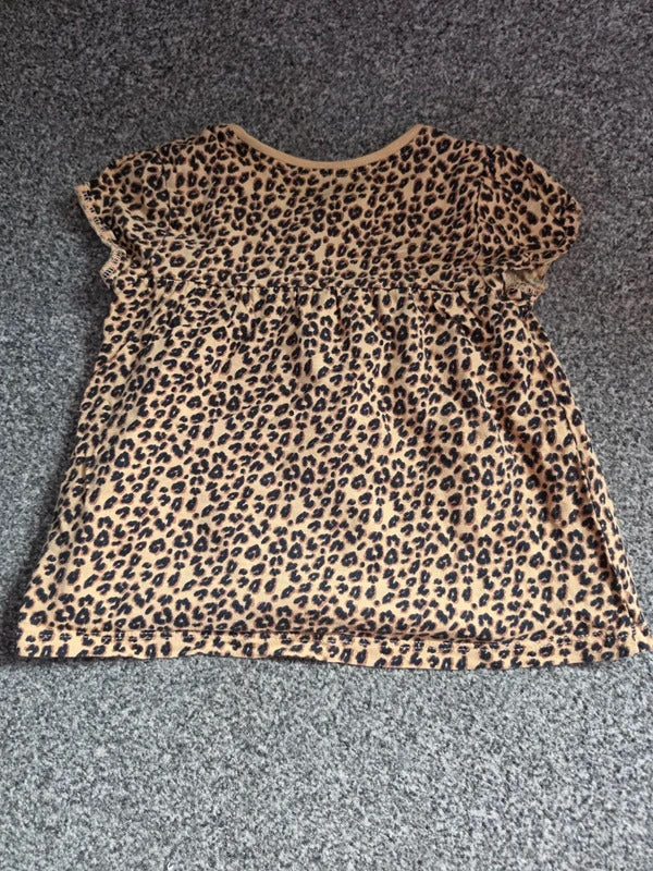 Next Girls Beige Leopard Animal Print Short Sleeve T-Shirt Age 3-4 Years