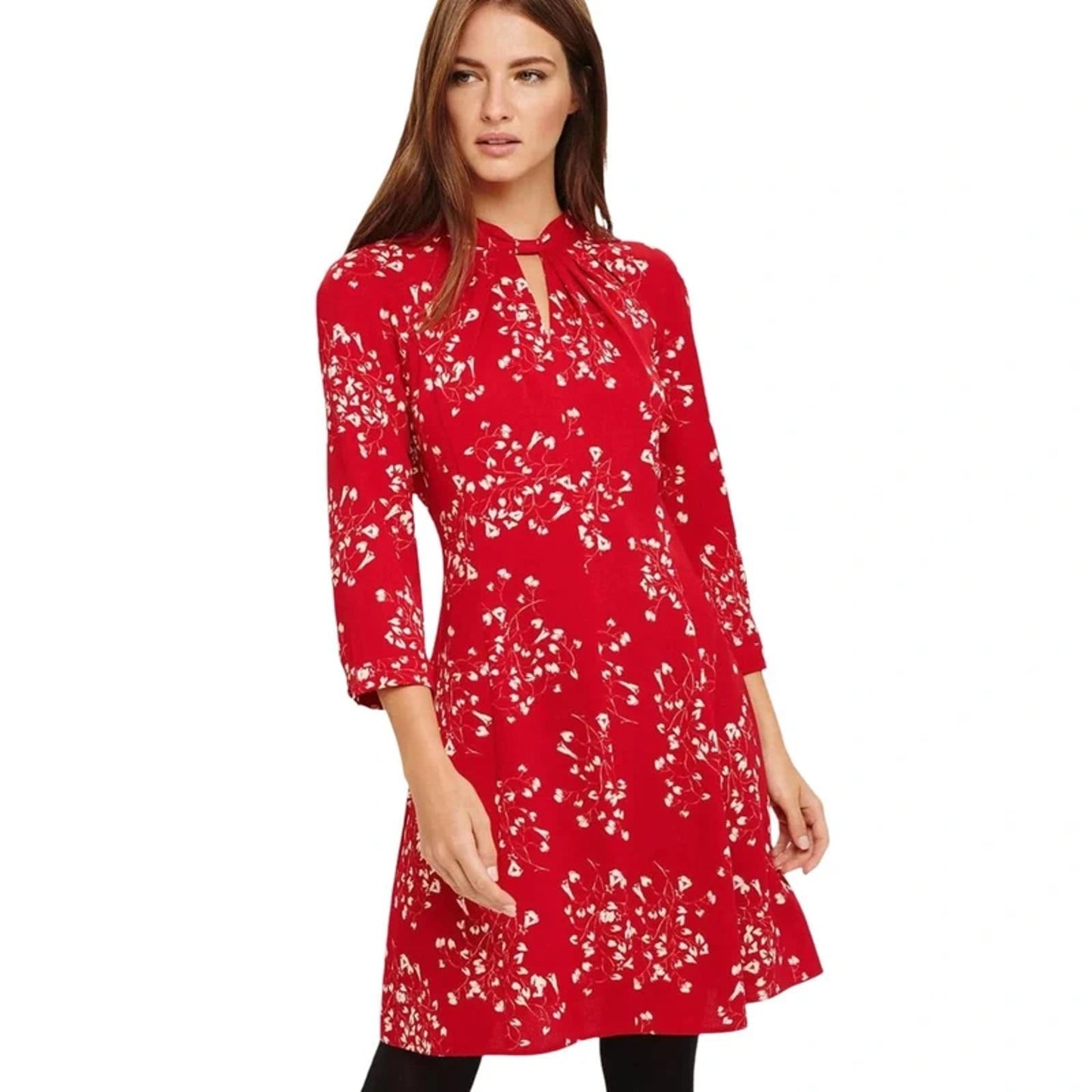 Phase Eight Dress Red & White Size 16 Floral Smart Causal