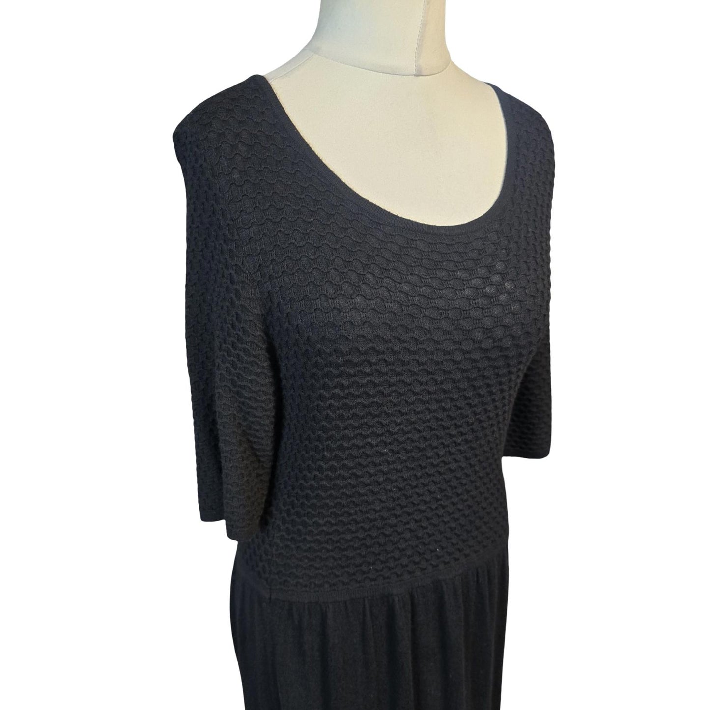 Tu Black ¾ Sleeve Dress Knitted Top Knee Length Size 14