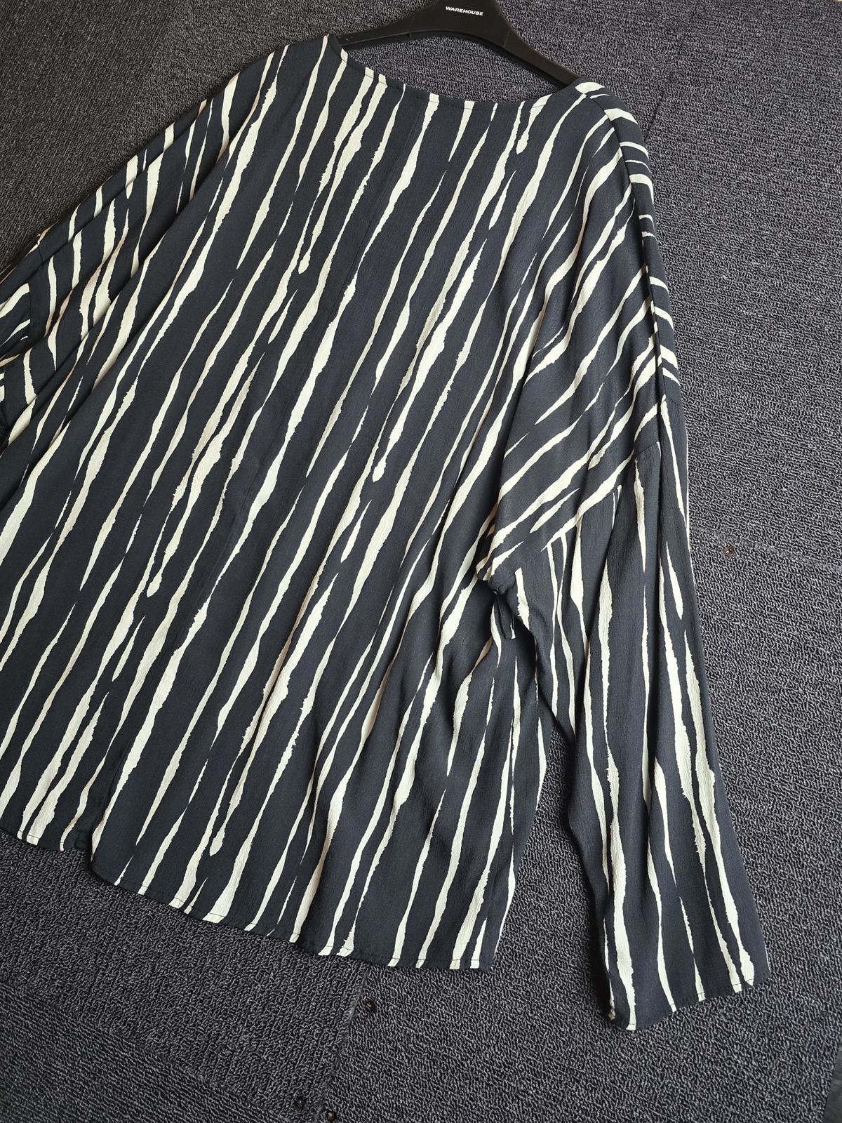 F&F Black & White Striped Oversized Blouse Size 10 100% Viscose