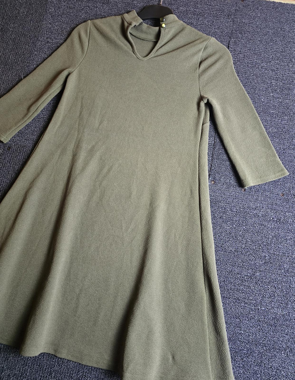 Primark Khaki Fit & Flare Dress High Neck 3/4 Sleeve Size 6 Casual