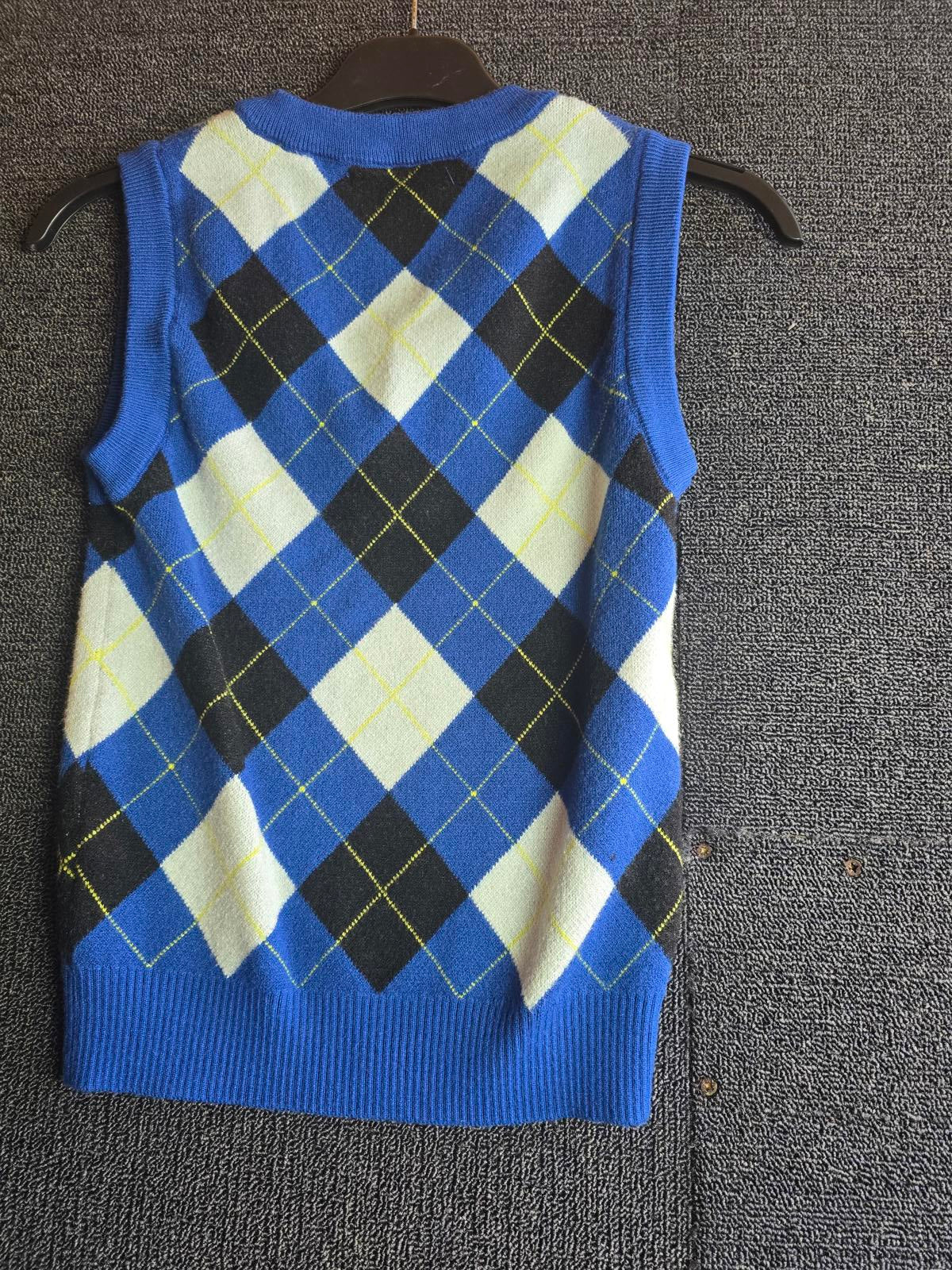 Primark Blue Argyle Knit Tank Top Sleeveless Jumper Size 4–6
