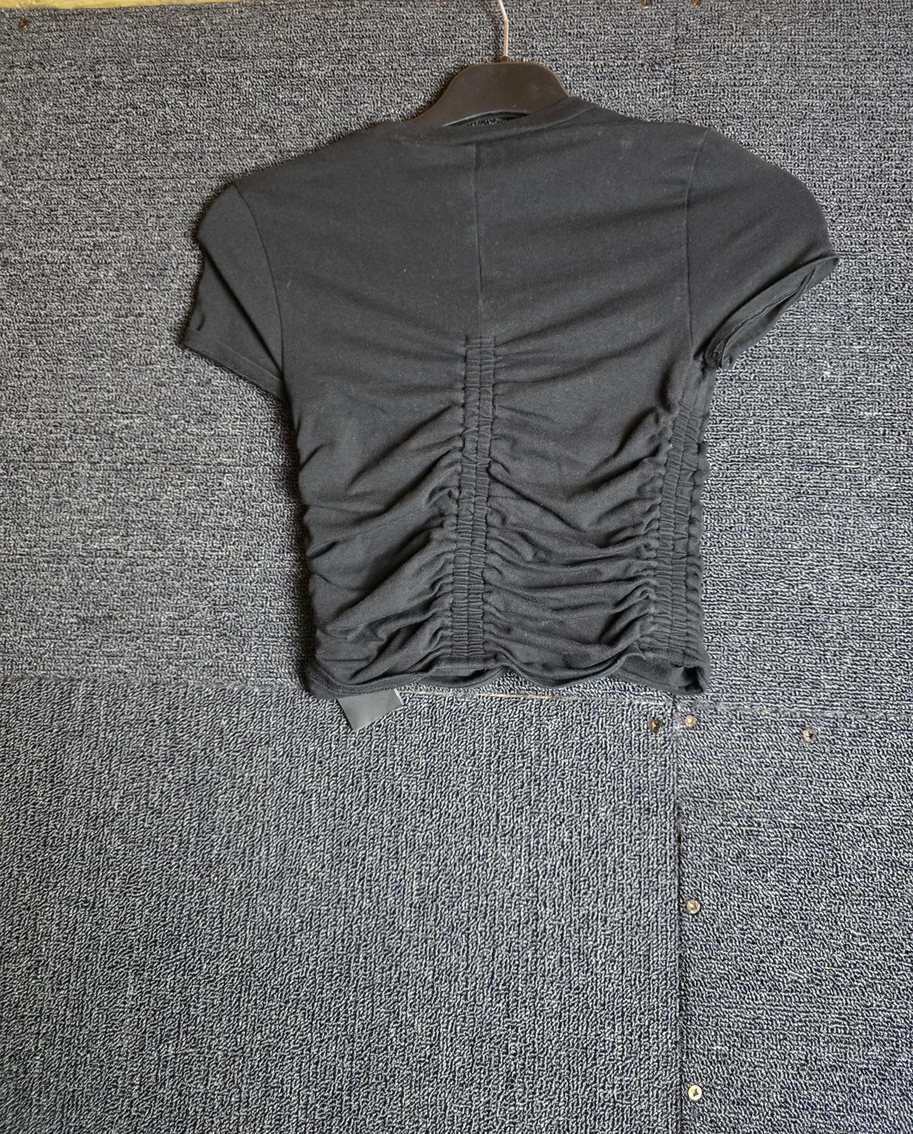 H&M Black Cropped Ruched T-Shirt Size XS Size 6 Elasticated Cotton Casual