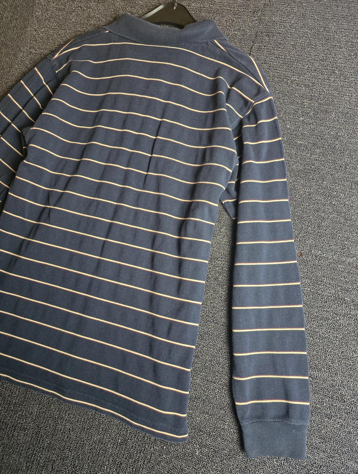 Canada Polo Top Black & Beige Striped Size L Long Sleeve