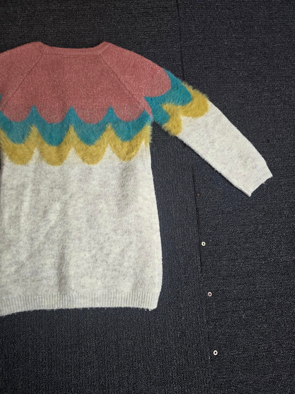 Tu Girls Knitted Jumper Dress – Colour Block Scallop Pattern – Age 2–3