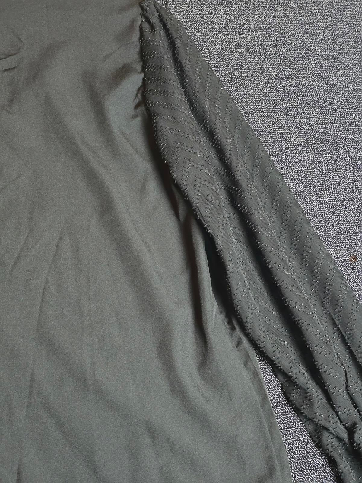 Shein Black V-Neck Blouse Size 8/10 Long Sheer Netted Sleeves