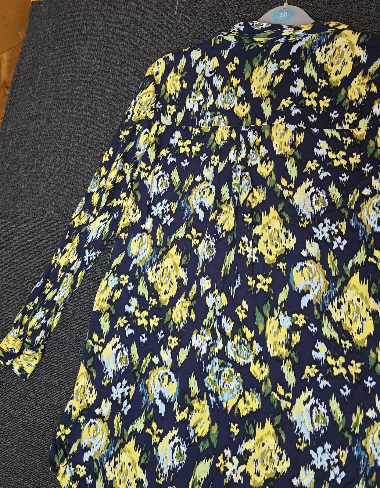 Tu navy yellow & green patterned long sleeved blouse relaxed size 16