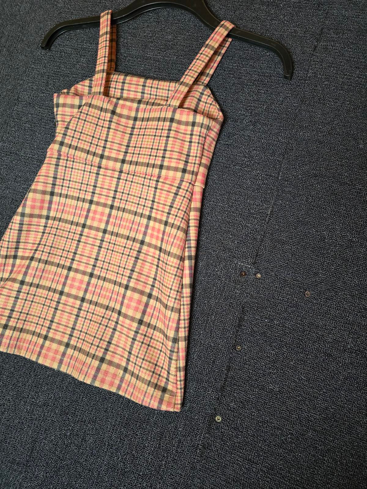 Beige pink & navy striped pinafore dress 6-7years Girls F&F