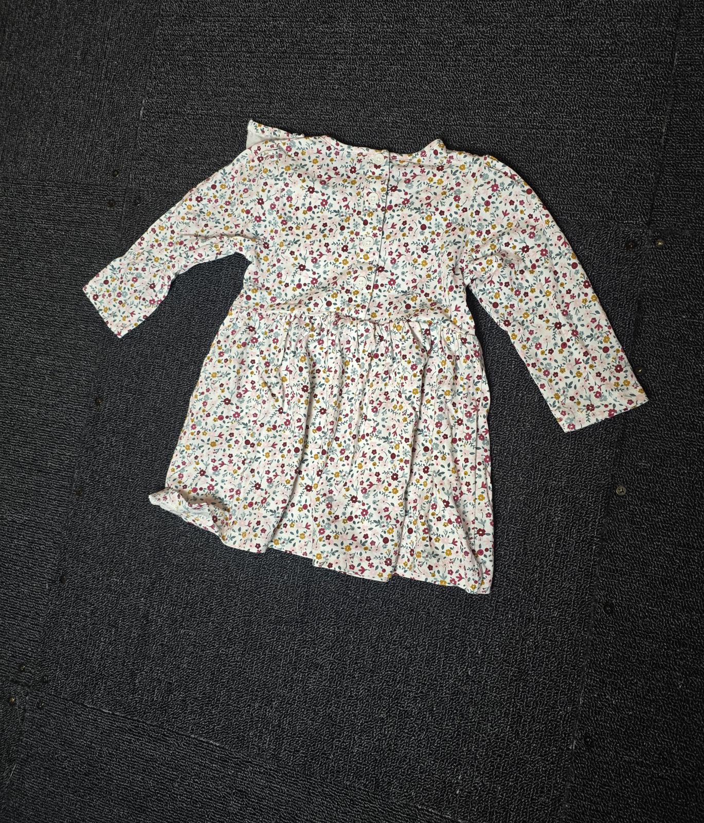 Matalan White Floral Long Sleeve Dress – Girls 6–9 Months – 100% Cotton