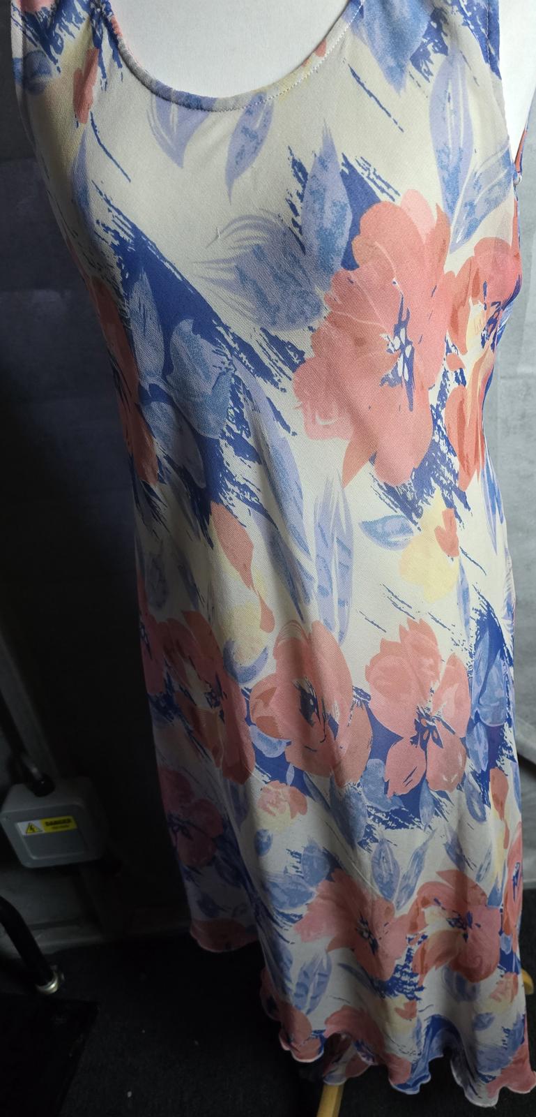 Aldini cream pink & blue sleeveless floral midi dress L size 10/12