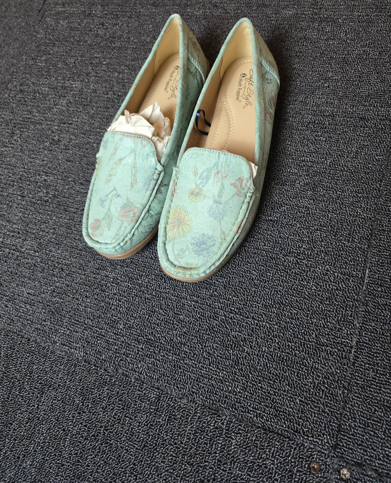 Hush Puppies 'Kinsey' soft style aqua green floral loafers New in box Size 7