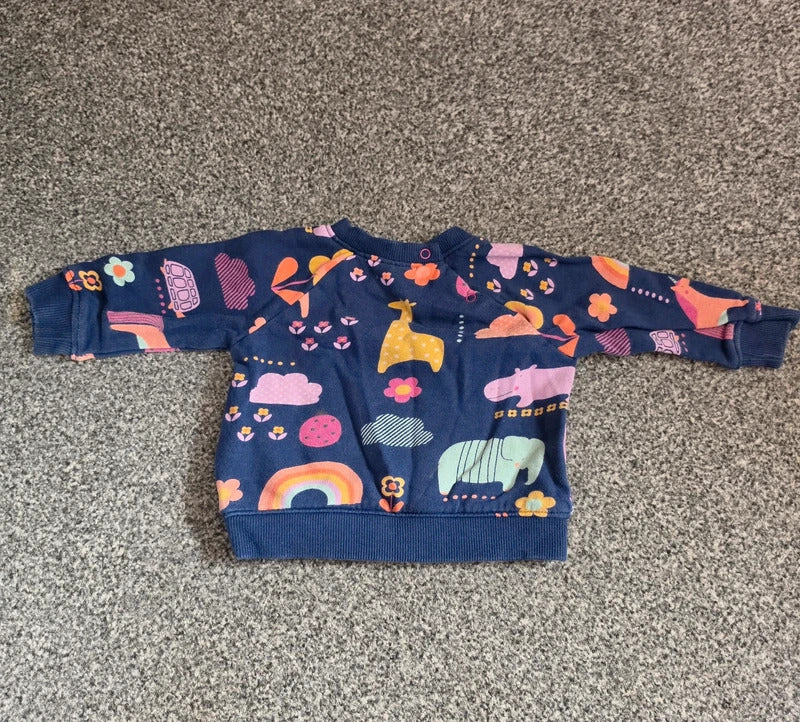 Next Baby Girls Navy Animal, Rainbow & Floral Print Sweatshirt Jumper 3-6 Months
