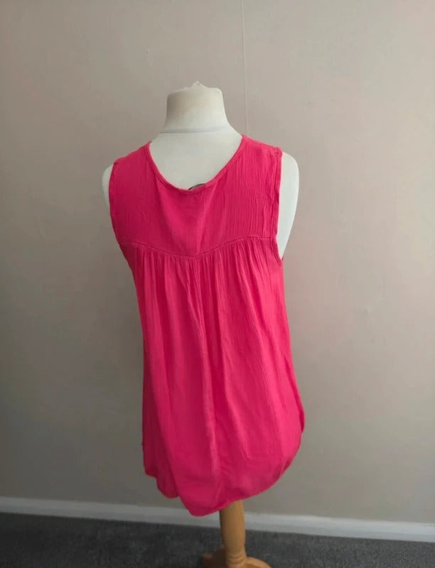 George Pink Crochet Detail Sleeveless Longer Length Vest Top Size 12