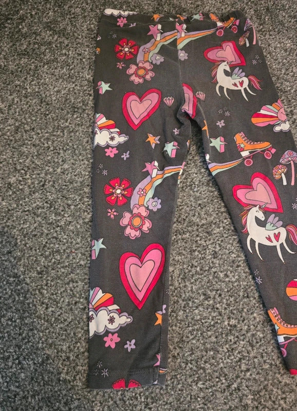 Tu Girls Black & Multicoloured Printed Stretch Cotton Leggings Size 4 Years