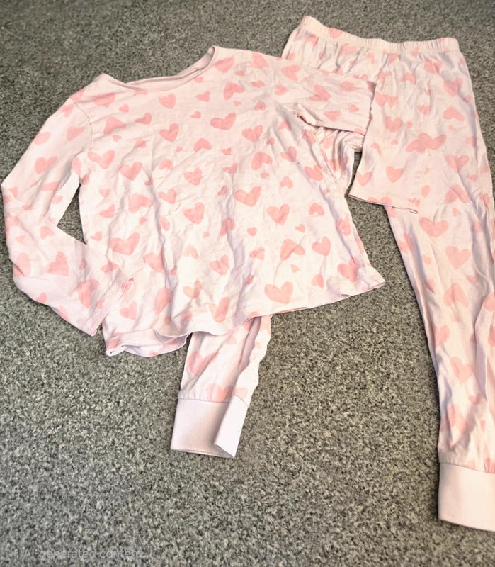 George Girls Pink Heart Print 2-Piece Long Sleeve Winter Pyjama Set Age 5-6 Years