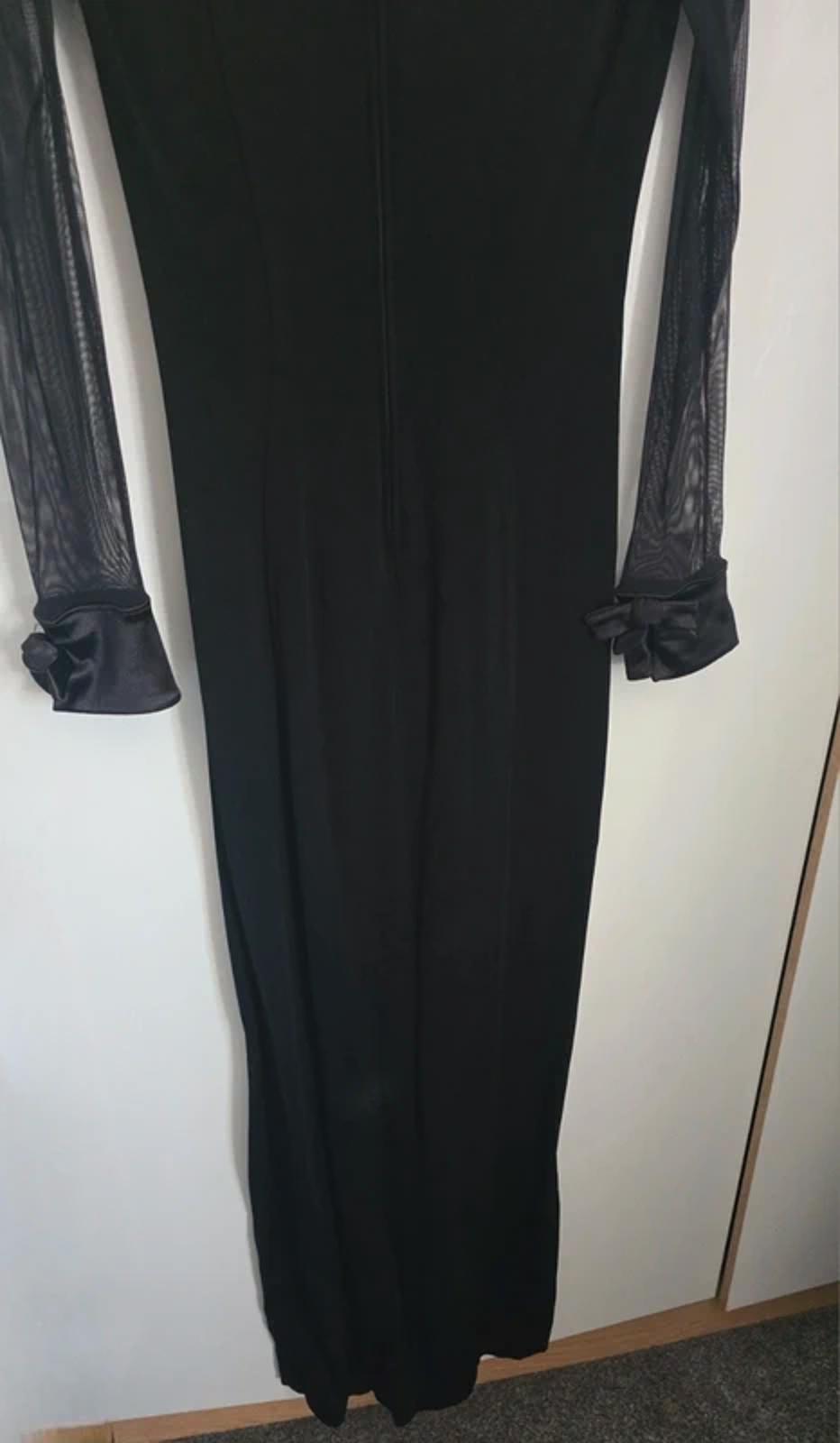 Tadaski Vintage 80s Black Off-Shoulder Maxi Dress – Sheer Sleeves Designer