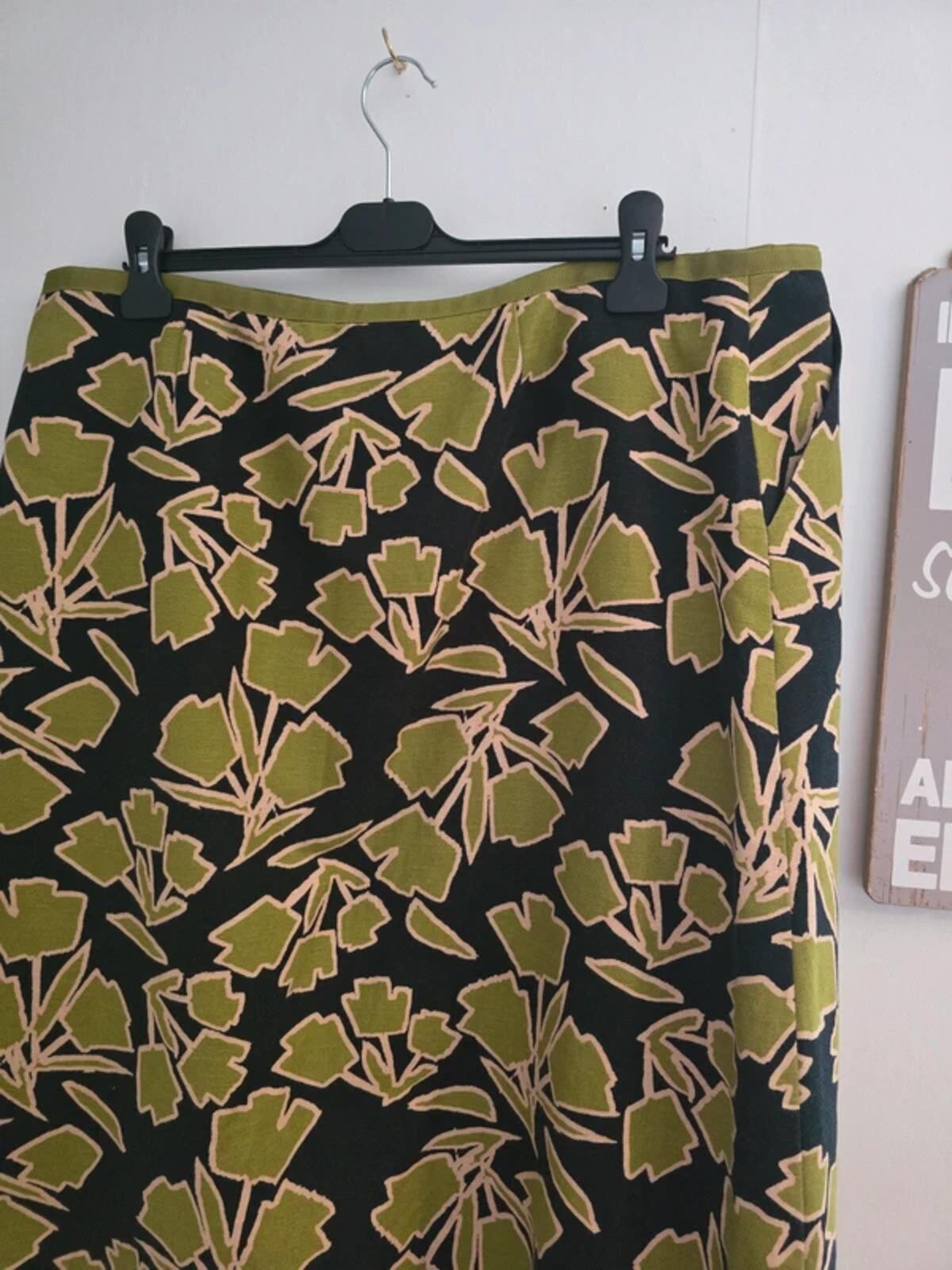 Laura Ashley Green & Black Floral Linen Blend Midi Skirt Size 20