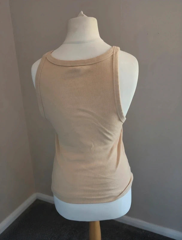 Primark Beige Ribbed Racerback Vest Top Size Medium Size 12-14