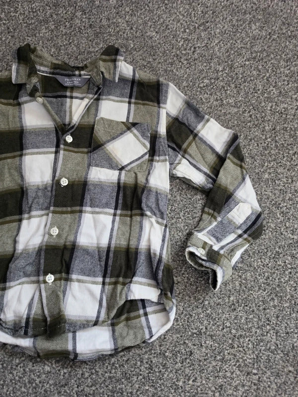 Primark Boys Green & White Check Long Sleeve Flannel Shirt Age 5-6 Years