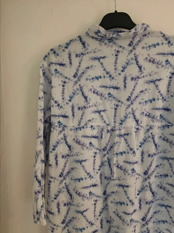 Gerry Weber Casual Blue White & Purple Patterned Cotton Shirt Size 10