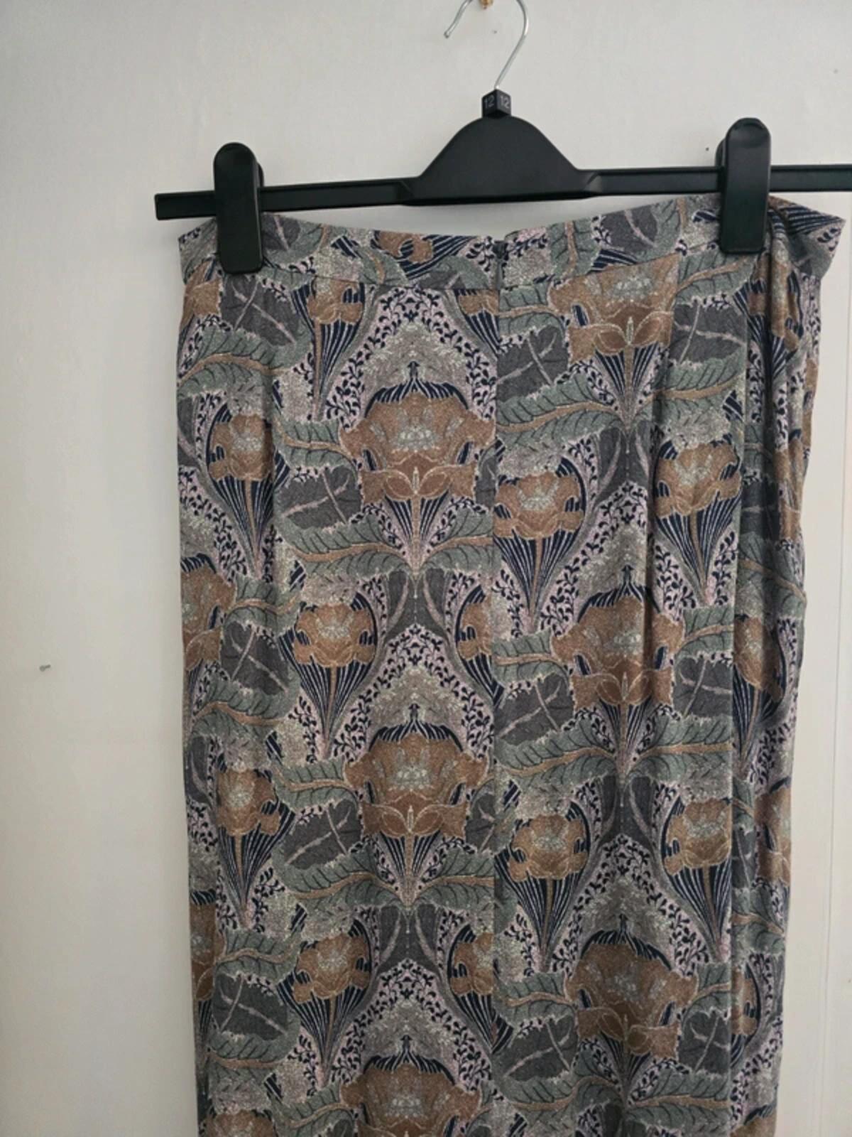 Laura Ashley Green & Grey Art Nouveau Floral Lined Midi Skirt Size 12