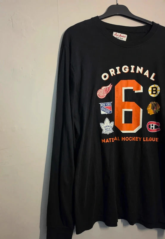 Red Jacket Men's Black NHL Original Six Hockey Long Sleeve T-Shirt Size L