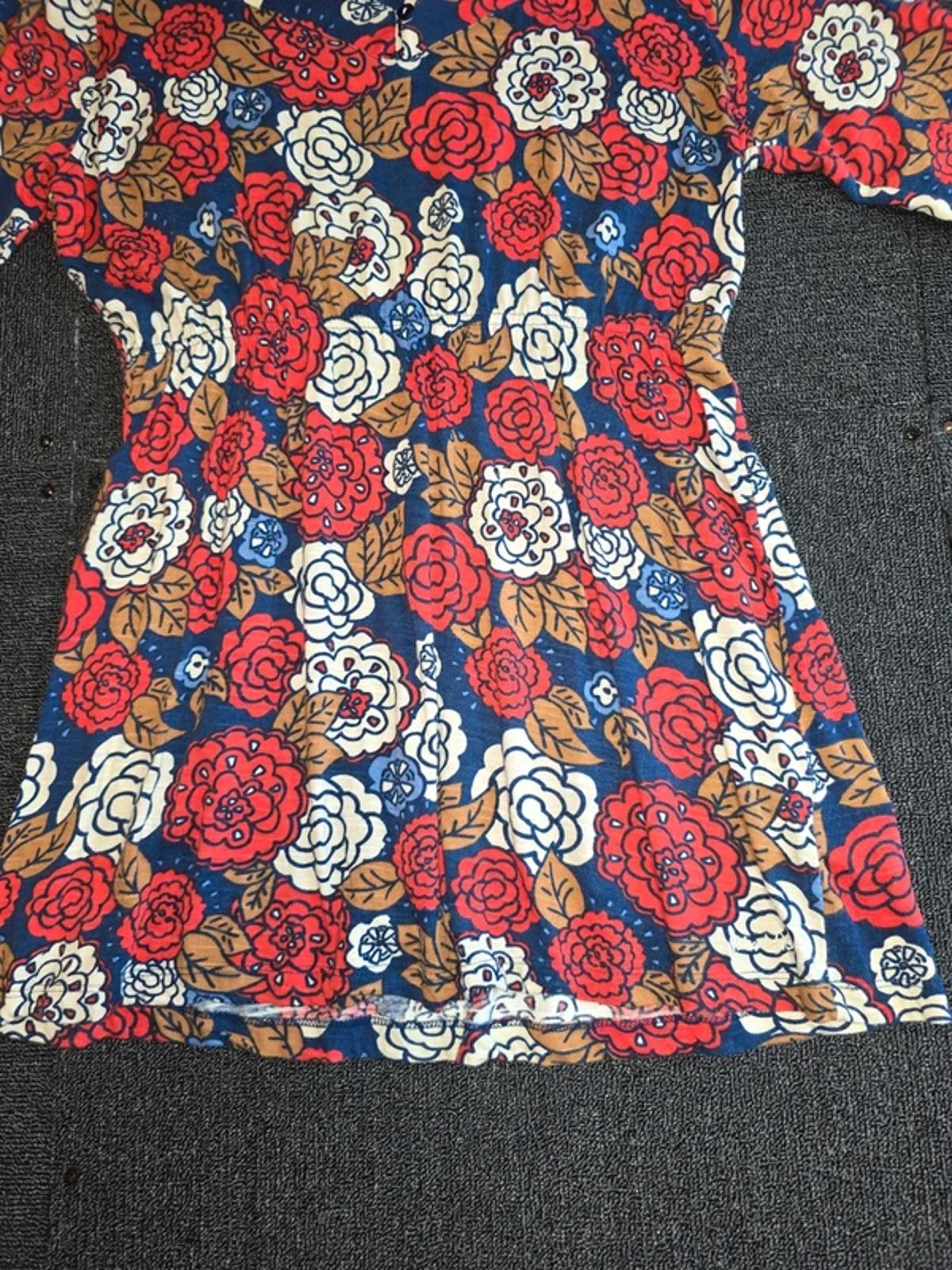 Weird Fish Floral Tunic Top Navy Red White UK Size 14 ¾ Sleeve Cotton Modal