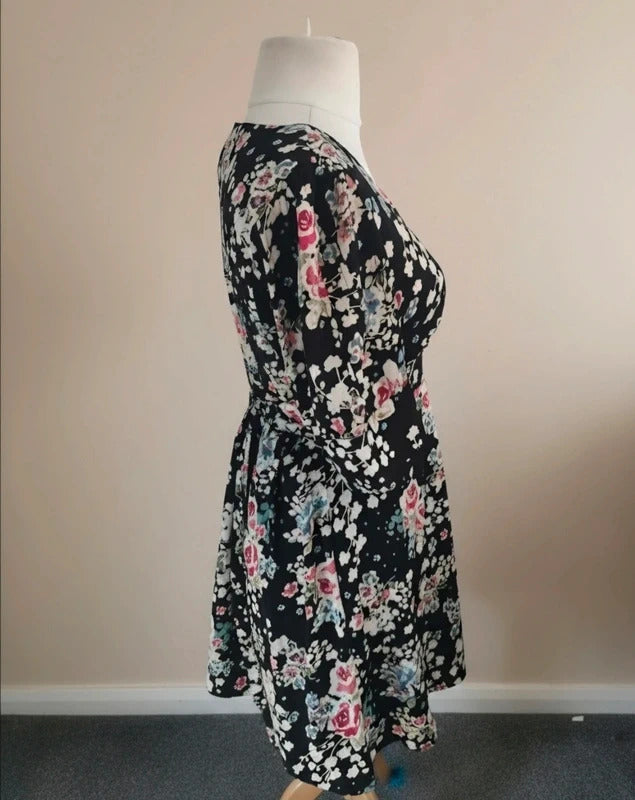 Monsoon Fusion Y2K Black Floral Cut Out Dress Size 12