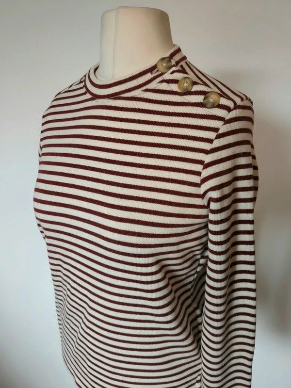 Craghoppers Brown & Cream Striped Long Sleeve High Neck Top – Size 10