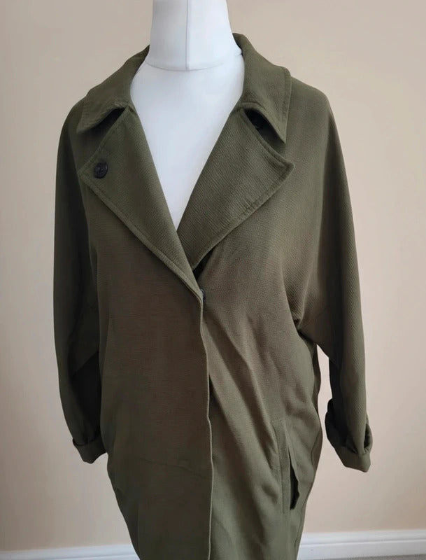 Topshop Khaki Green Oversized Midi Blazer Size 10 Lightweight Relaxed Fit