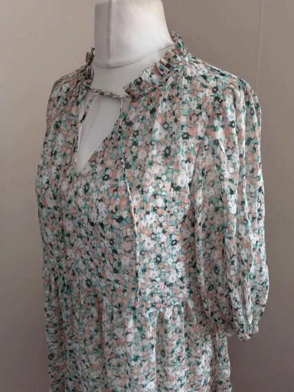 Matalan Multicoloured Floral Frill-Collar Knee-Length Smock Dress Size 10