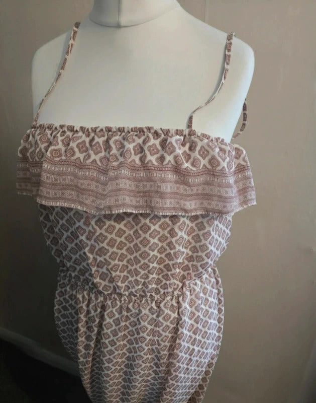Miss Selfridge Beige & White Patterned Adjustable Strap Flared Maxi Dress 12