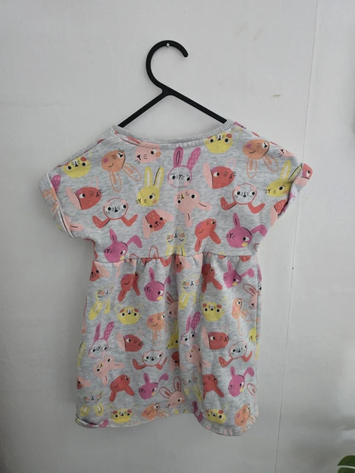 Nutmeg Girls Grey Bunny Design Short Sleeved Dress Age 3-4years