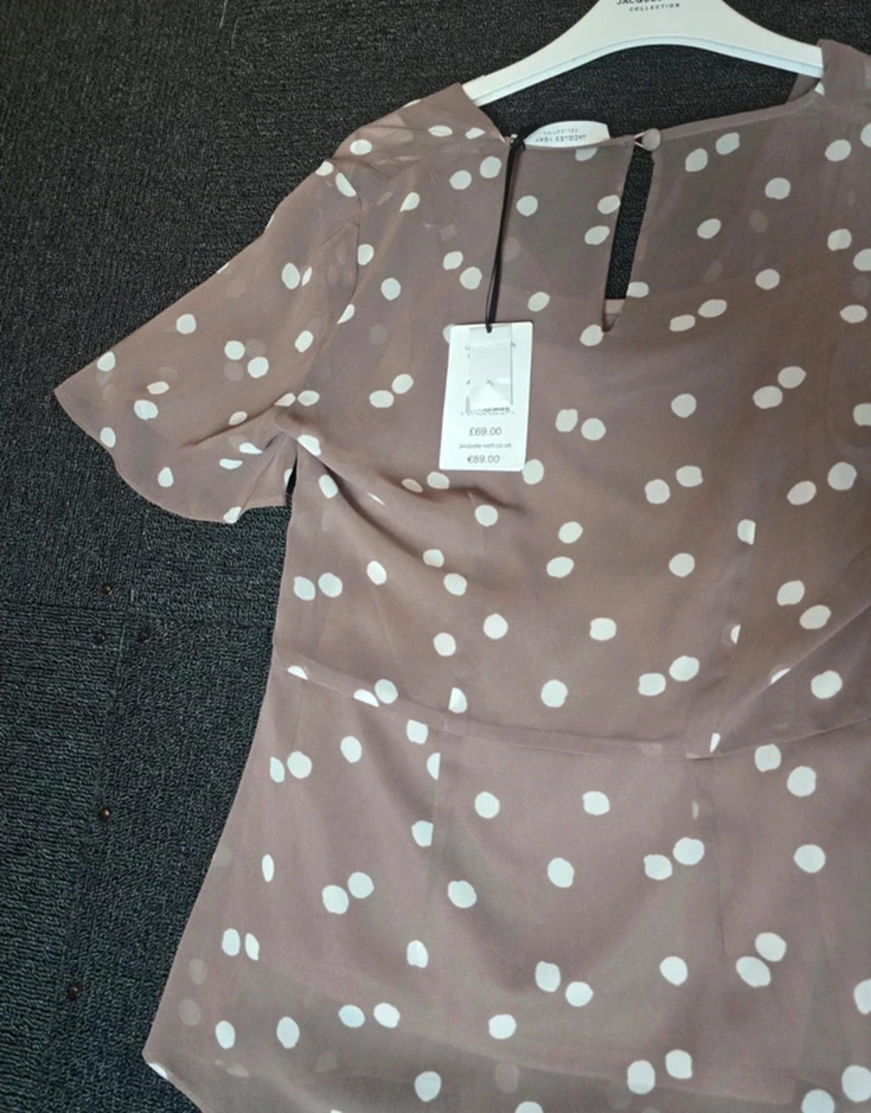 Jacqueline Vert brown & white polka dot top size 8 NWT