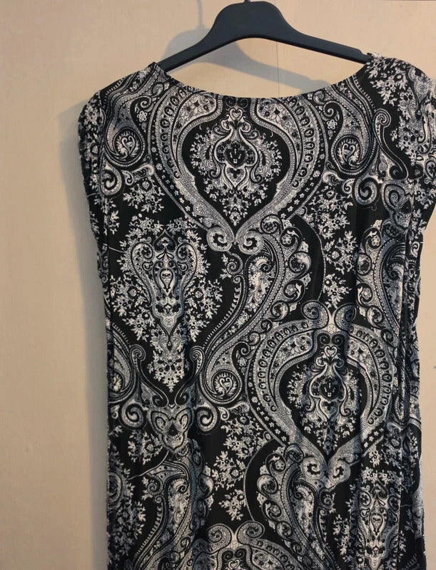 F&F Black & White Patterned Sleeveless Mini Summer Dress Size 18 More 16