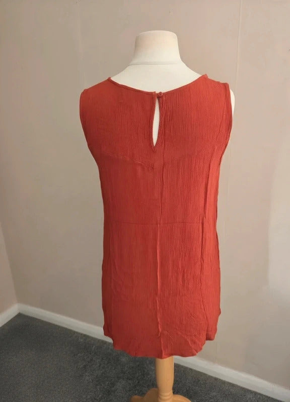 F&F Burnt Orange Floral Embossed Sleeveless Vest Top Size 10