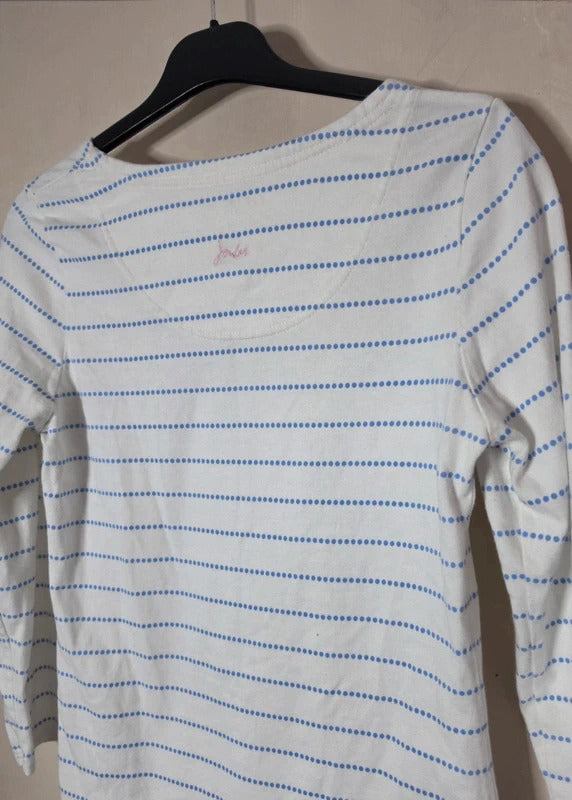Joules White & Blue Striped Cotton Top 3/4 Sleeves Casual T-Shirt Size 8