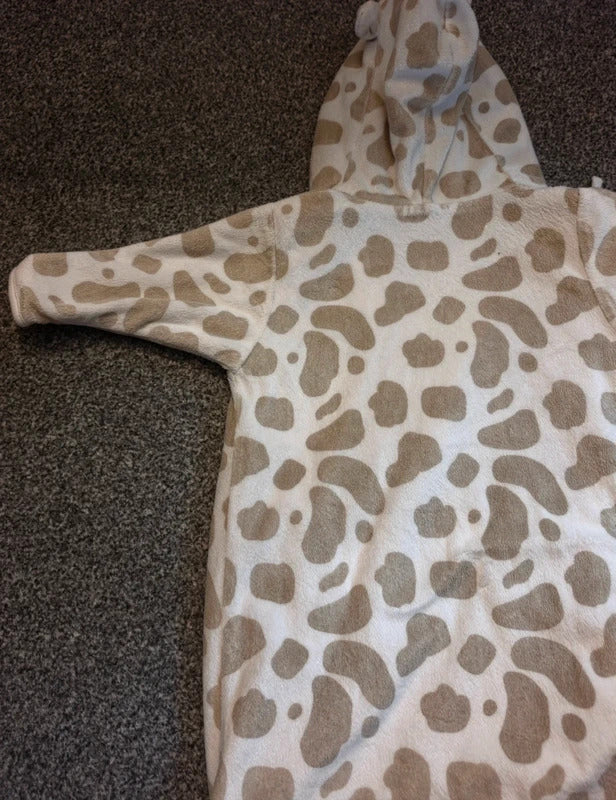 Baby Cream & Beige Giraffe Print Hooded Fleece Bunting Bag 6–9 Months