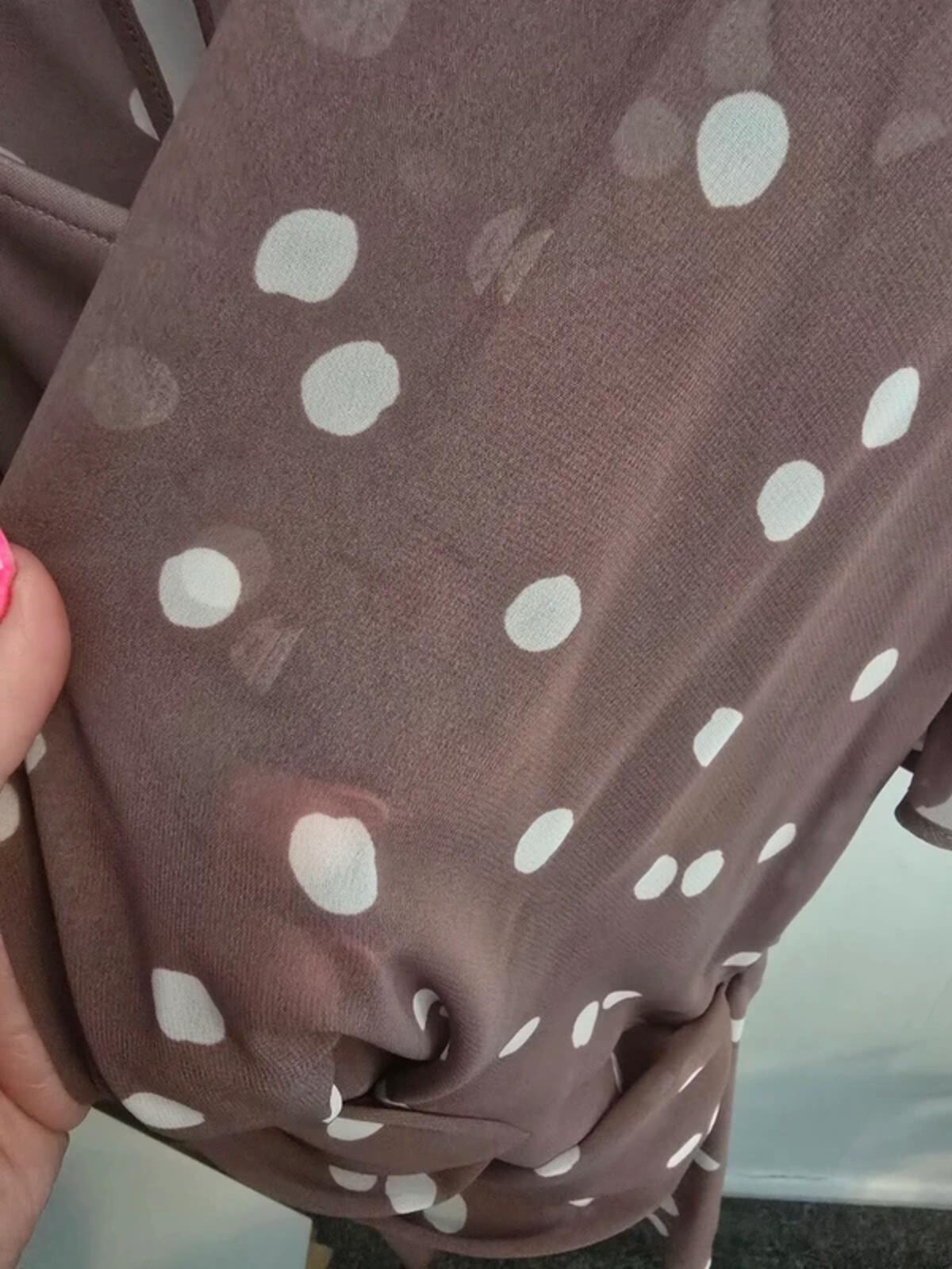 Jacques Vert Brown & White Polka Dot Asymmetrical Top Size 8 NWT